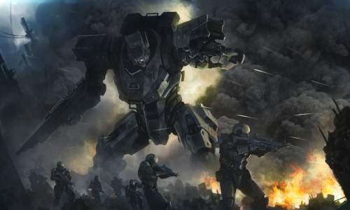 Skirmish Wargame Fight With Troops and Mecha